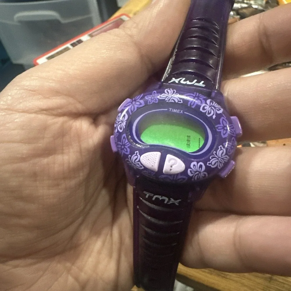 Vintage TIMEX Purple Floral Rare Digital INDIGLO Unisex Watch Fro Repair